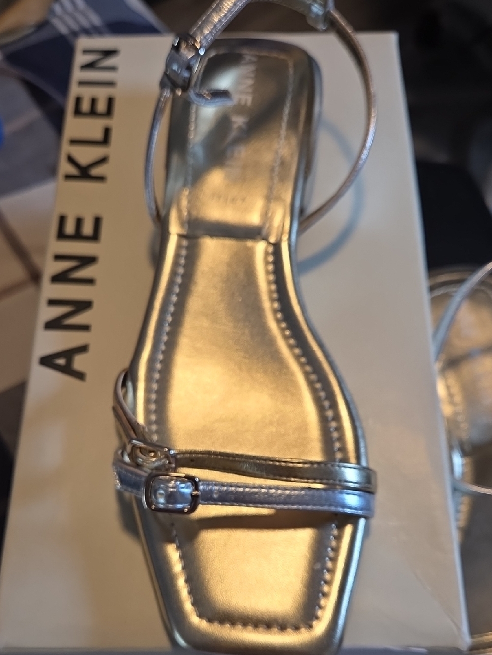 Anne Klein Metallic Silver Strappy Ankle Sandal